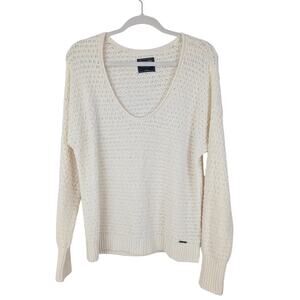 Abercrombie & Fitch Womens Cream Open Knit Scoop Neck Sweater Size L Preppy